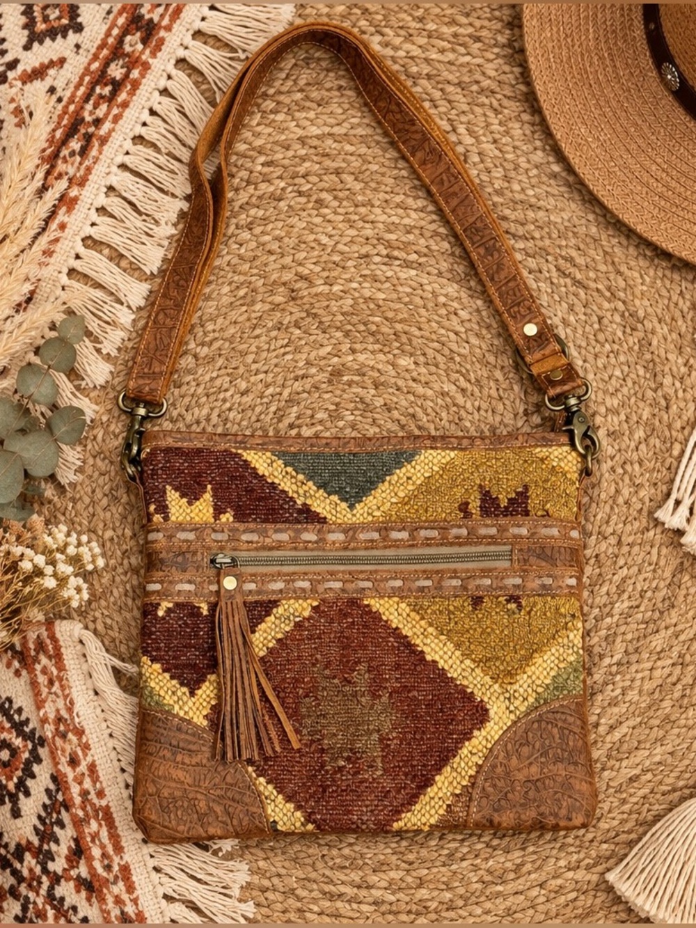 Myra Bag Brown Multi Boho Shoulder Bag